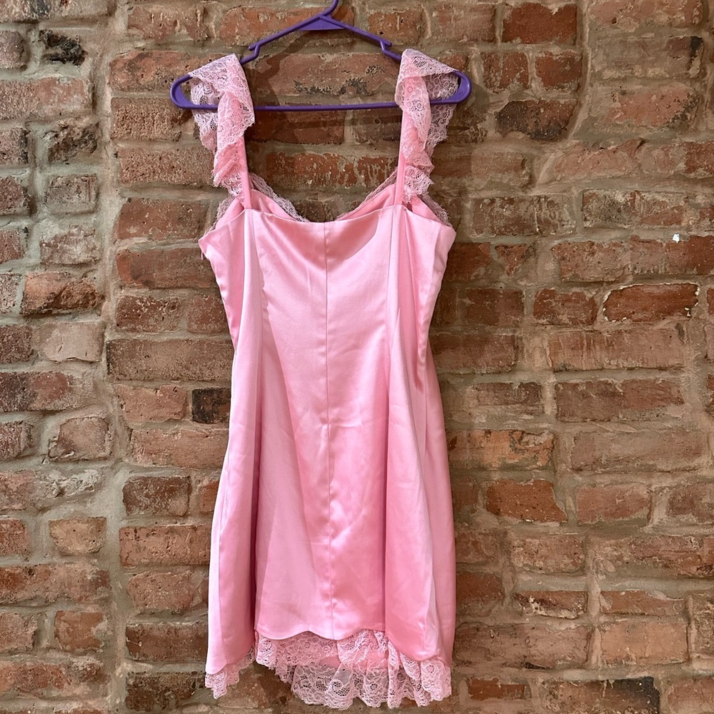 Pink Lace Romantic Mini Slip Dress - Picture 2 of 4